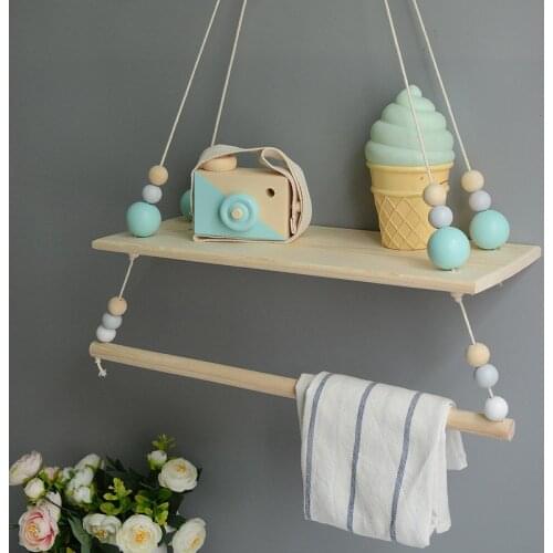 Nordic Handcrafted Shelf Double Sweetness Hanging Bead Shelf Nursery Decoration Bookshelf Kids Room Girls Room Storage Decor