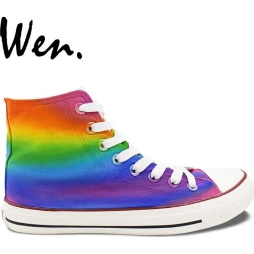 Wen Original Design Hand Painted Canvas Sneakers Horizontal Direction Colorful Colors Gradient High Top Unisex Outdoors Shoes