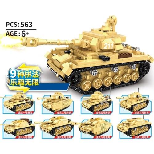 Military Series WWII Tiger Heavy Main Battle Tank Soldier Figures Weapon Accessories Building Blocks Bricks Toys Gifts