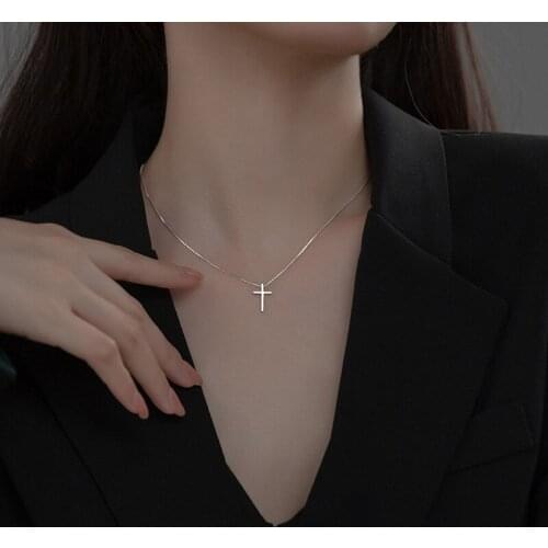 MloveAcc Classic Silver Box Chain Necklaces 925 Sterling Silver Simple Cross Pendant Necklace for Women Summer Jewelry