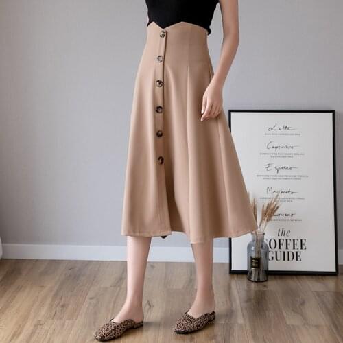 2021 Spring Autumn New Simple Pure Color Professional Skirt High Waist Slim Casual Elegant Women A-line Long Skirt Free Shipping