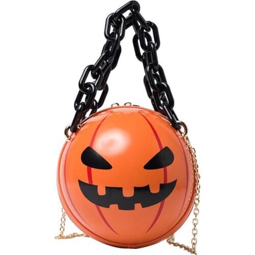 Halloween Pumpkin Lantern Design Women Crossbody Bag Personality Cartoon Printed Shoulder Bag Girls Cute Chain Womens Handbag