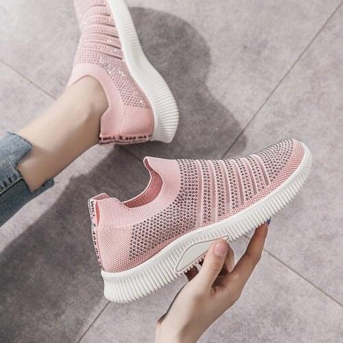 2020 Summer Womens Vulcanized Shoes Ladies Flat Comfortable Slippers Crystal Shiny Breathable Ladies Casual Sneakers Women
