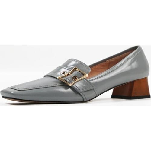 GUIDIBASIC Loafers For Women 2021 Genuine Cowhide Womens Soft Penny Shoes Women Mid-Heel Square Toe Mary Jane Shoes