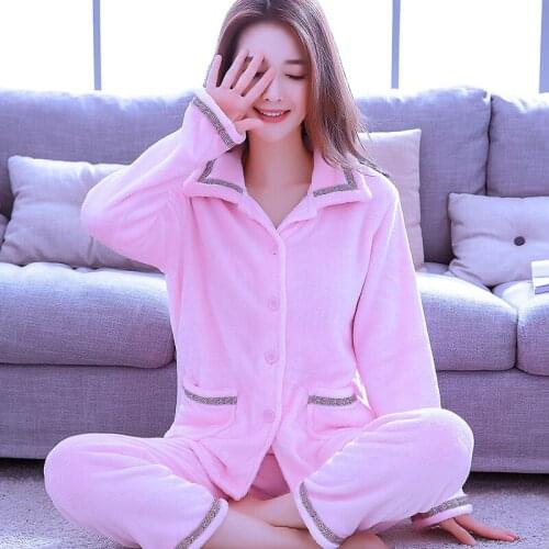 Lady Winter Warm Pajamas Long Sleeve Flannel Cardigan Coralline Homewear Female Coral Fleece Sleepwear Leisure Nightwear D-2103