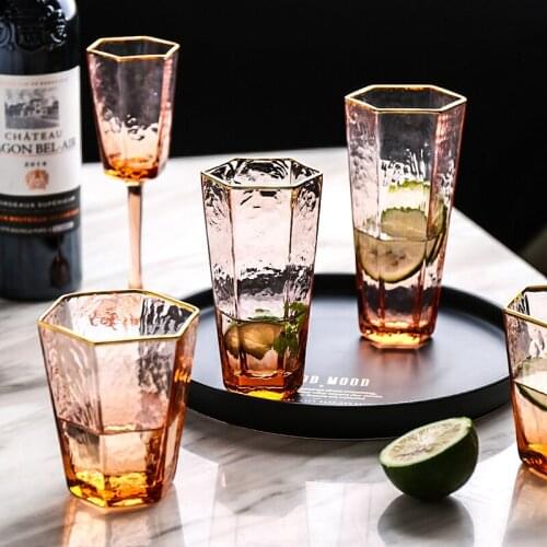 Gold Inlay Hexagonal Amber Whiskey Glass Cup Wine Glass Cocktail Glass Mug Champagne Glass Cups And Mugs Party Bar Pub Saloon