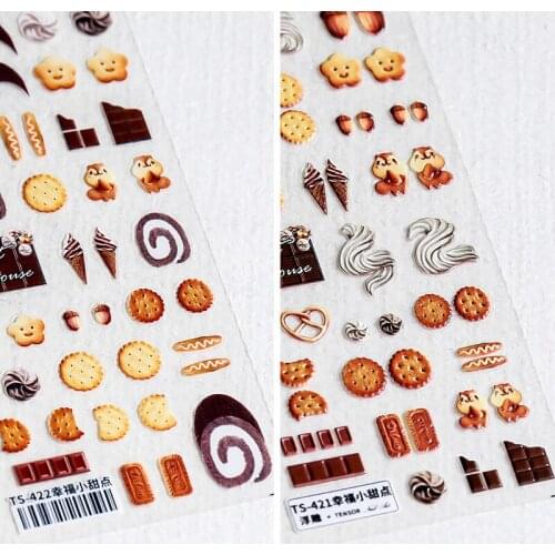 1 Pc 3D Embossed Burger Fries Cake Biscuit Acrylic Nail Stickers Cute Nail Art Decals Fashion Girl Manicure Decoration Tools