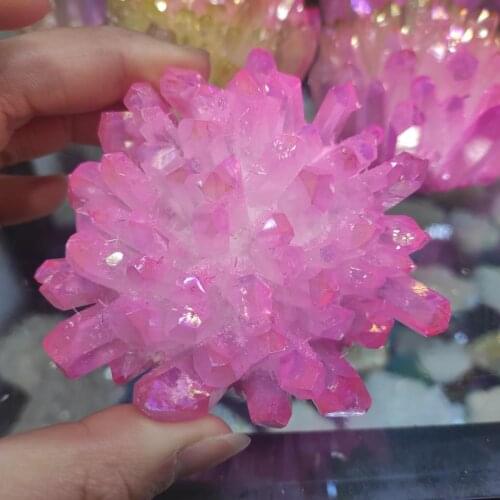 1pcs high quality natural crystal cluster pink electroplating aura crystal cluster for collection or home decoration