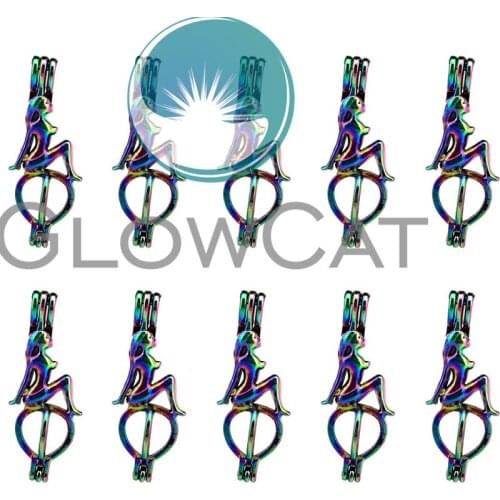 10x C409 Colorful Sea Mermaid Beads Cage Jewelry Making Perfume Essential Oil Diffuser Pearl Cage Locket Pendant