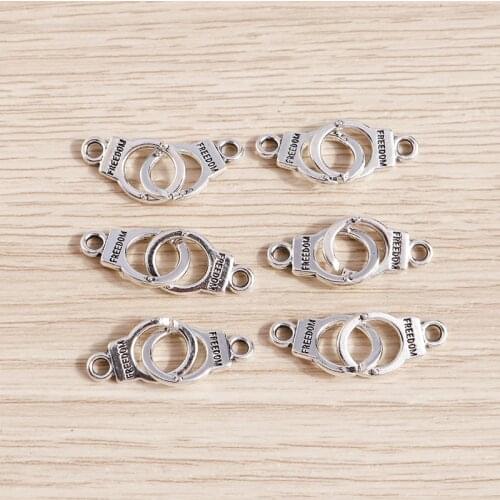 20pcs 29*10mm Alloy Handcuffs Freedom Charms Connectors for Jewelry Making DIY Necklaces Bracelets Handmade Crafts Accessories