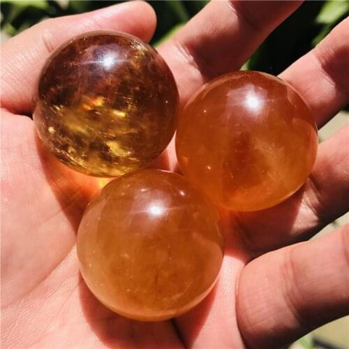 30mm Natural Citrine Calcite Quartz Crystal Sphere Ball Healing 3pc