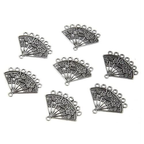 5pcs/lot Anique Silver Hollow Fan Charms Beads Connectors For Necklace Bracelet DIY Pendant Jewelry Making Accessories Material