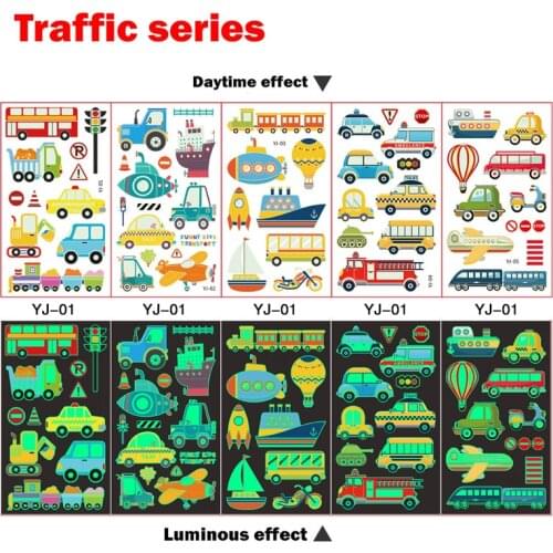 5pcs Luminous Tattoo Sticker Child Kid Temporary Fake Tattoos Glow Paste on Face Arm Leg for Children Body Art