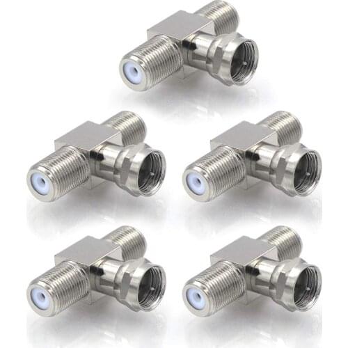 LBSC 5-Pack F-Type RG6 Male to 2 Female 3-Way Coax Cable Splitter Adapter F-Type Connector for Video VCR Antenna TV Satellit