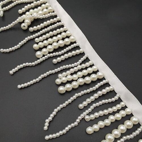 5yards Pearl Fringe Beaded Lace Trim For Garment Dress Tassel Lace Ribbon DIY White Hanging Bead Curtain Decoration Accessories