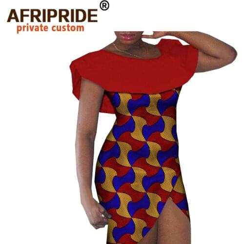 African Dresses for Women Bodycon Dress Bazin African Clothes Dashiki Lotus leaf sleeve Lady Dress Print A1825029