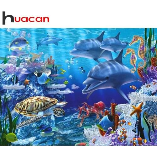 Huacan 5D Diamond Painting Full Square/Round Dolphin Diamond Embroidery Mosaic Animals Beaded Pictures Craft Creative Hobbies