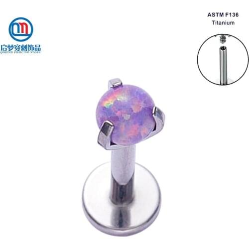 ASTM F136 Titanium Internally Threaded 3 Prongs Opal Labret Ring Piercing Jewelry OP38