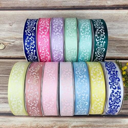 5 Yards 25mm Flower Printed Satin Ribbon For DIY Hair Bow Christmas Party Wedding Decoration Gift Packing Ribbons For Crafts