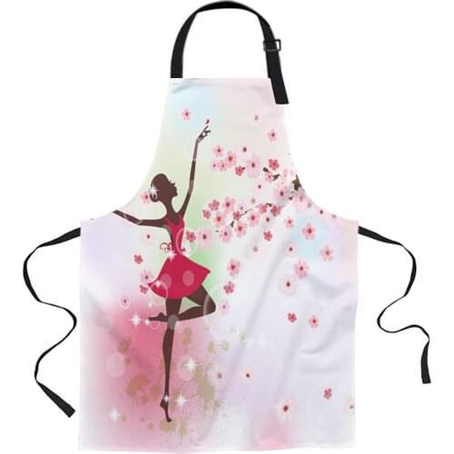Ballet Dancer Girl Pink Flower Aprons for Women Men Kid Cooking Baking Apron Kitchen Utility Equipment Accessories