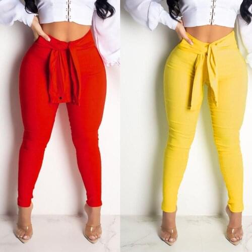 BKLD 2019 Fashion High Waist Bandage Pencil Pants Women Autumn New Ladies Streetwear Casual Pants Female Solid Skinny Trousers