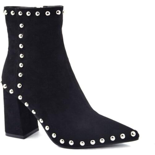 2020 faux suede rivet fashion black high heels warm women ankle boots side zipper boots