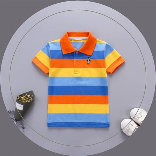 Tee Shirt Boys Short Sleeve Polo Shirt Kids Clothes Color Stripes Turn-down Collar Girls Sport Tops Vetement Enfant Fille