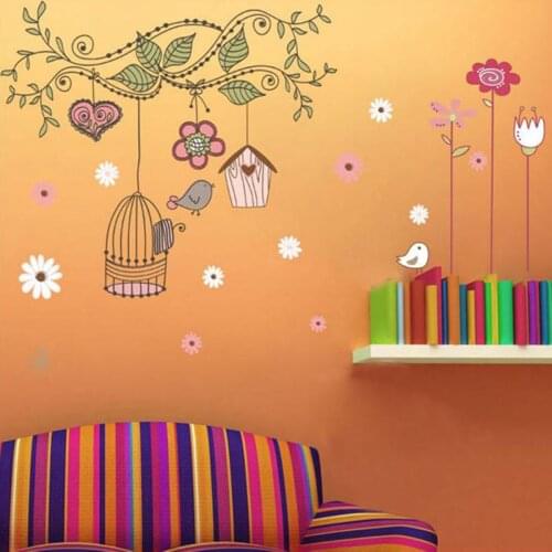 DIY Birdcage Flower Flying for Living room Nursery Room Wall Stickers Vinyl Wall Decals Wall Sticker for Kids Room Home Decor