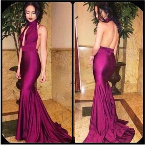 Burgundy Sexy High Neck Backless Mermaid Long Evening Dress New Arrival Elegant Floor Length Party Dresses For Wedding Guest