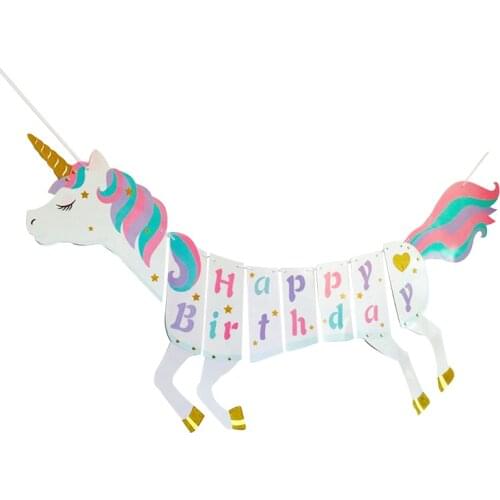Unicorn Party Decorations Happy Birthday Flag Banner Birthday Party Decorations Kids Baby Shower Festive Event Party Supplies