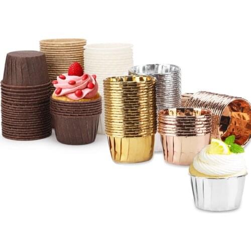 Baking Tools Muffin Cake Cup Disposable Aluminum Foil Muffin Cake Bowl Oiled Hat Cup Wedding Dining Room Tableware 50pcs