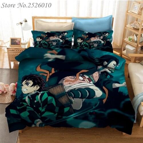 Anime 3D Demon Slayer Printed Bedding Set King Duvet Cover Pillow Case Comforter Cover Adult Kids Bedclothes Bed Linens 01