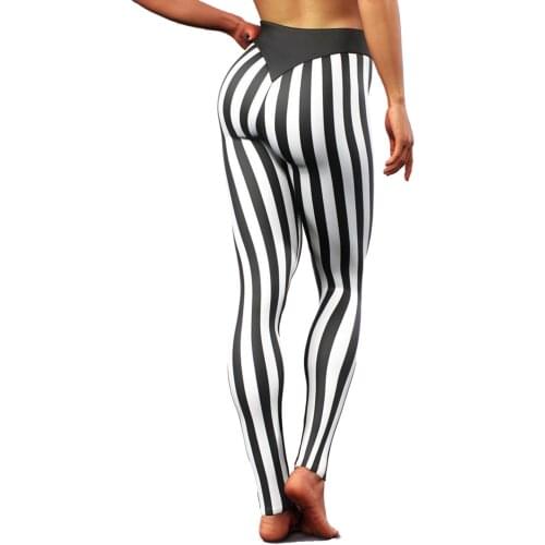 Seamless Leggings Push Up High Waist Black White Striped Stretchy Trousers Women Gym Sports Fitness Pants Party Sexy Clubwear