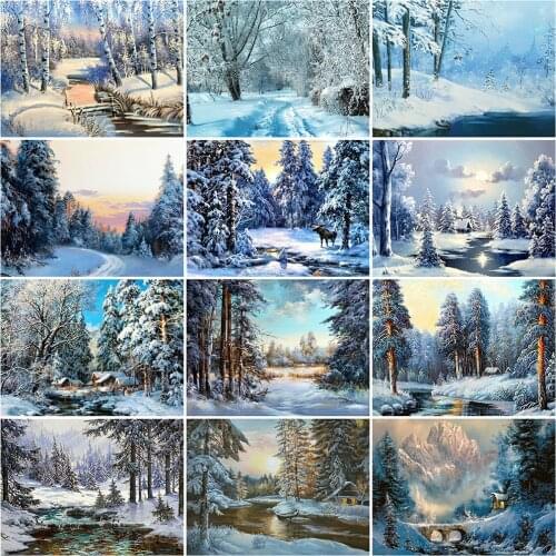 MomoArt Diamond Mosaic Tree Diamond Painting Landscape Cross Stitch Kits Embroidery House Lake DIY Needlework Beaded Handicraft