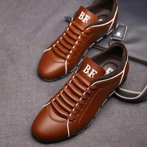 Men Fashion Solid Leather Business Sport Flat Round Toe Casual Shoes Mens Casual Shoes Fashion Summer Casual Shoes Men Sneakers