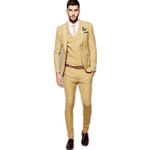 Golden Men Suit Slim Fit Tuxedos Custom Made New Fashion Formal Business Suit Mens suit custom size coat + pants + vest 3 Piece