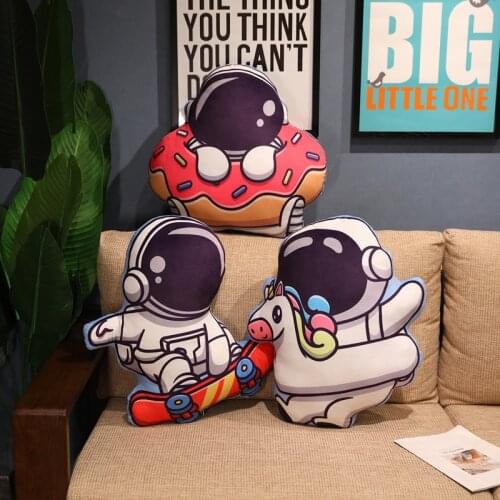 Cartoon Astronaut Printed Throw Pillow Plush Doll Soft Kawaii Pillow Cushion Removable & Wash-able Stuffed Doll Plush Pillows