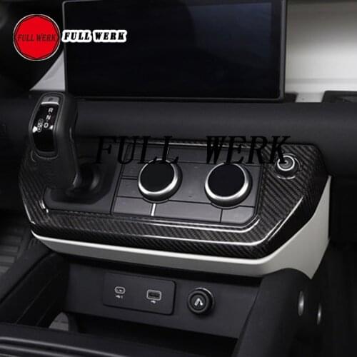1 PC Genuine Carbon Fiber Car Gear Shift Panel Trim Decoration Cover Sticker Frame Protect for Defender 20 21 Interior Accessory