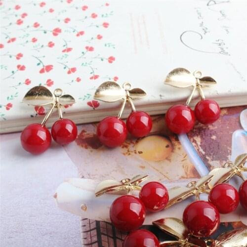 Newest 50pcs/lot red beads decoration cartoon Cherry shape alloy floating locket charms diy jewelry garment/keychain accessory