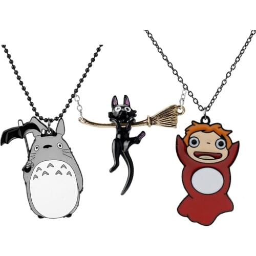 Japan Anime Miyazaki Hayao Necklace Cartoon Cat Totoro Enamel Pendant Necklace Long Short Chain Cute Friends Jewelry Fans Gift