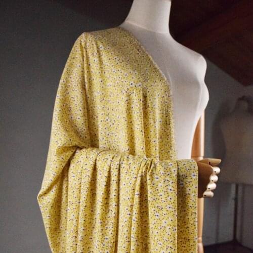 Half Meter Spring Summer New Design Yellow Bottom Little White Flower Print Chiffon Fabric For Dress Shirt Girl Garment T1619