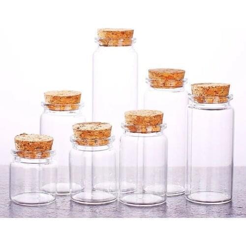 3PCS 50/60/90/100/120/150/200/240ml Glass Bottles with Cork Stopper Empty Spice Bottles Jars Gift Crafts Vials Storage Bottles