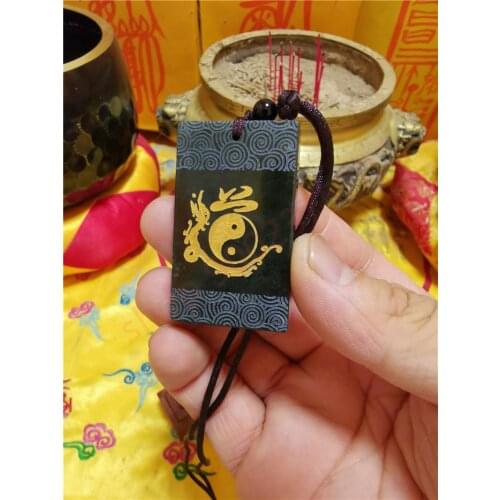 Taoist supplies, Daozi card, green jade Pendant, Bagua blessing card, Taoist heaven and earth Bagua pendant card pendant