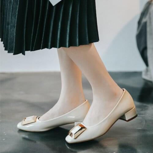 Metal decoration spring autumn loafers women shoes japanned leather shallow ballerina square toe slip on casual shoes for ladies