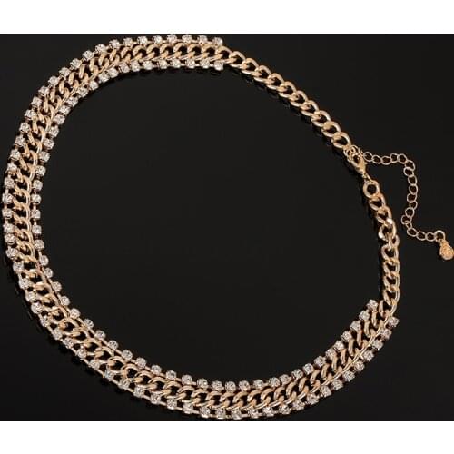 YFJEWE New Fashion Thick Chain Rhinestones Crystal Beads Choker Luxury Chunky Necklace Statement Jewelry for Party Gift N121