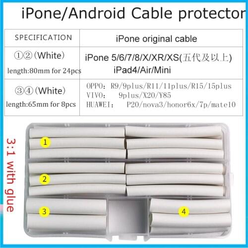 32PCS for iphone Cable protector usb cable wire organizer winder Heat Shrink Tube Sleeve for iPad iPhone Cable Android Cable