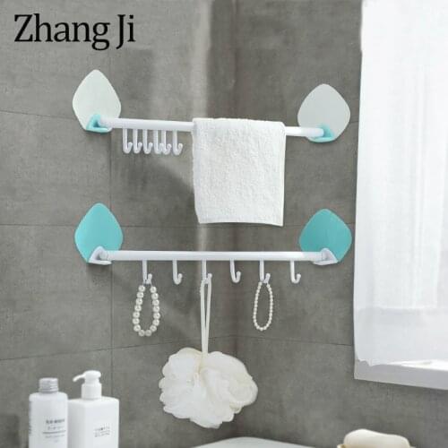 Zhangji Handy Seamless adhesive 6 hooks PP rack Bathroom Shelf housekeeper storage Corner Shelves No nail rotatable Wall Shelf