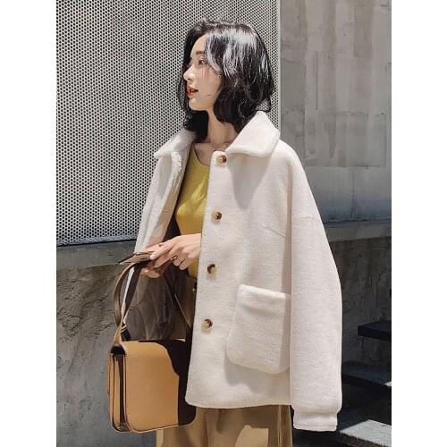 Coat Female Sheep Shearling Fur Korean Jackets 2020 Autumn Winter Jacket Women Real Wool Coats Outwear MY3563