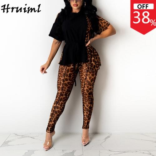 Womens Sets Short Sleeve Blouses Patchwork Pants Sets Female Summer Leopard Print Plus Size Elegant Casual Wholesale Clothes