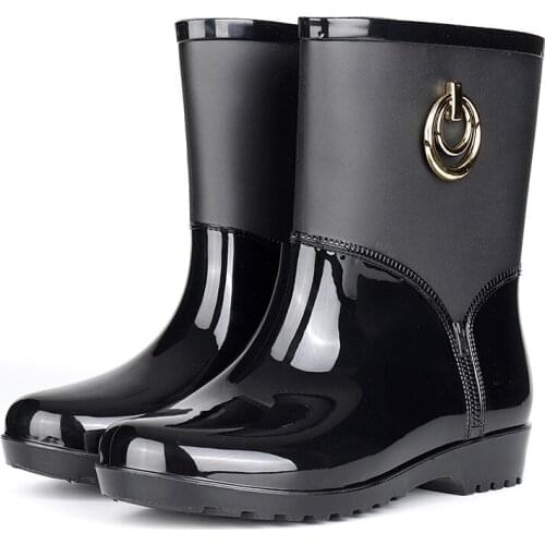 Mr Co Rubber Rain Boots Women Waterproof High Heel Fashion Shoes Ladies Short Ankle PVC Rainboots Non-slip Fur Leather Boots